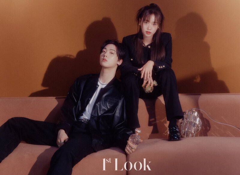 Astro Sanha and Weki Meki Yoojung for 1st Look x Guess issue 250 (December 2022) documents 2