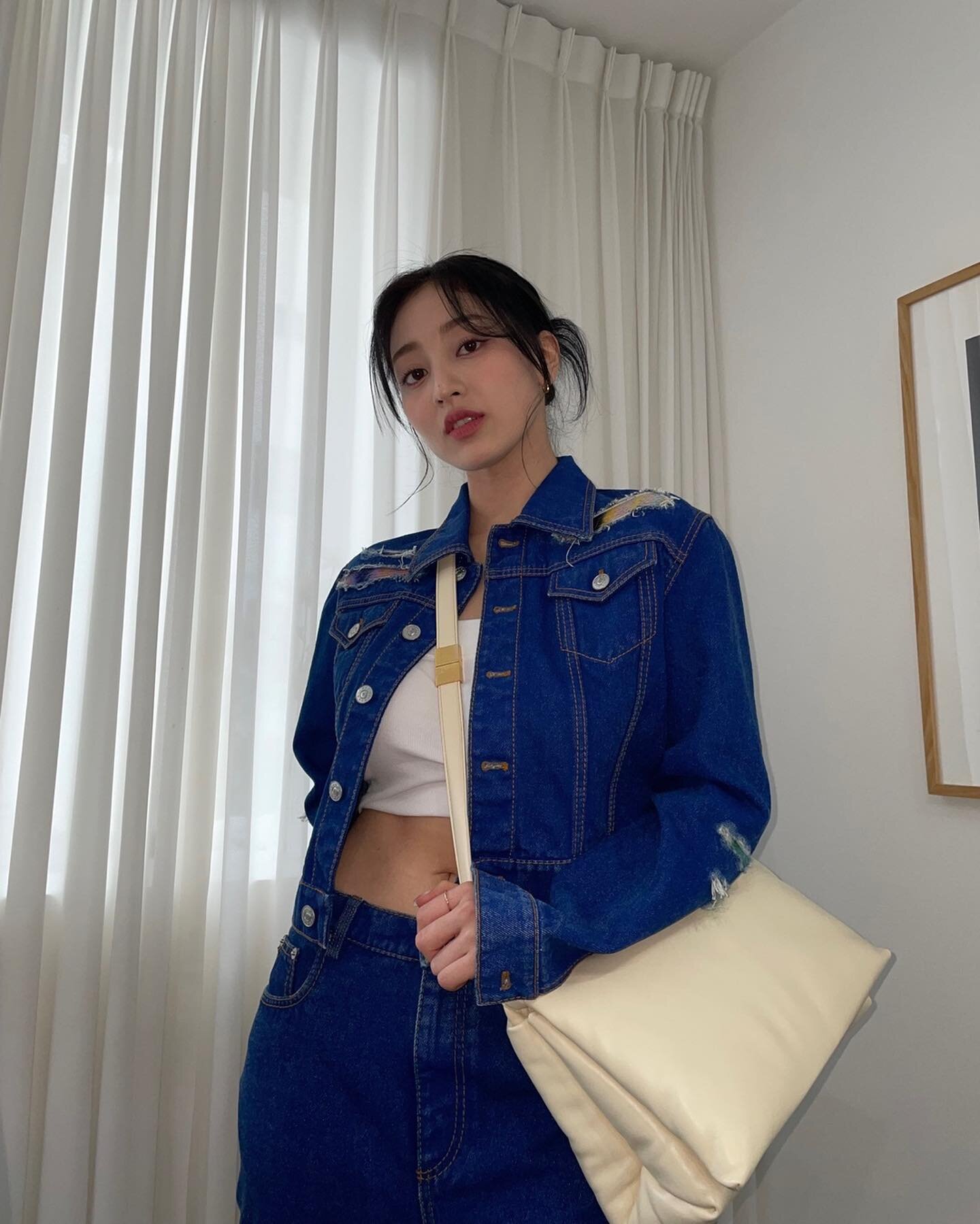 Blue Bustier Denim Jumpsuit  Jihyo - Twice - Fashion Chingu