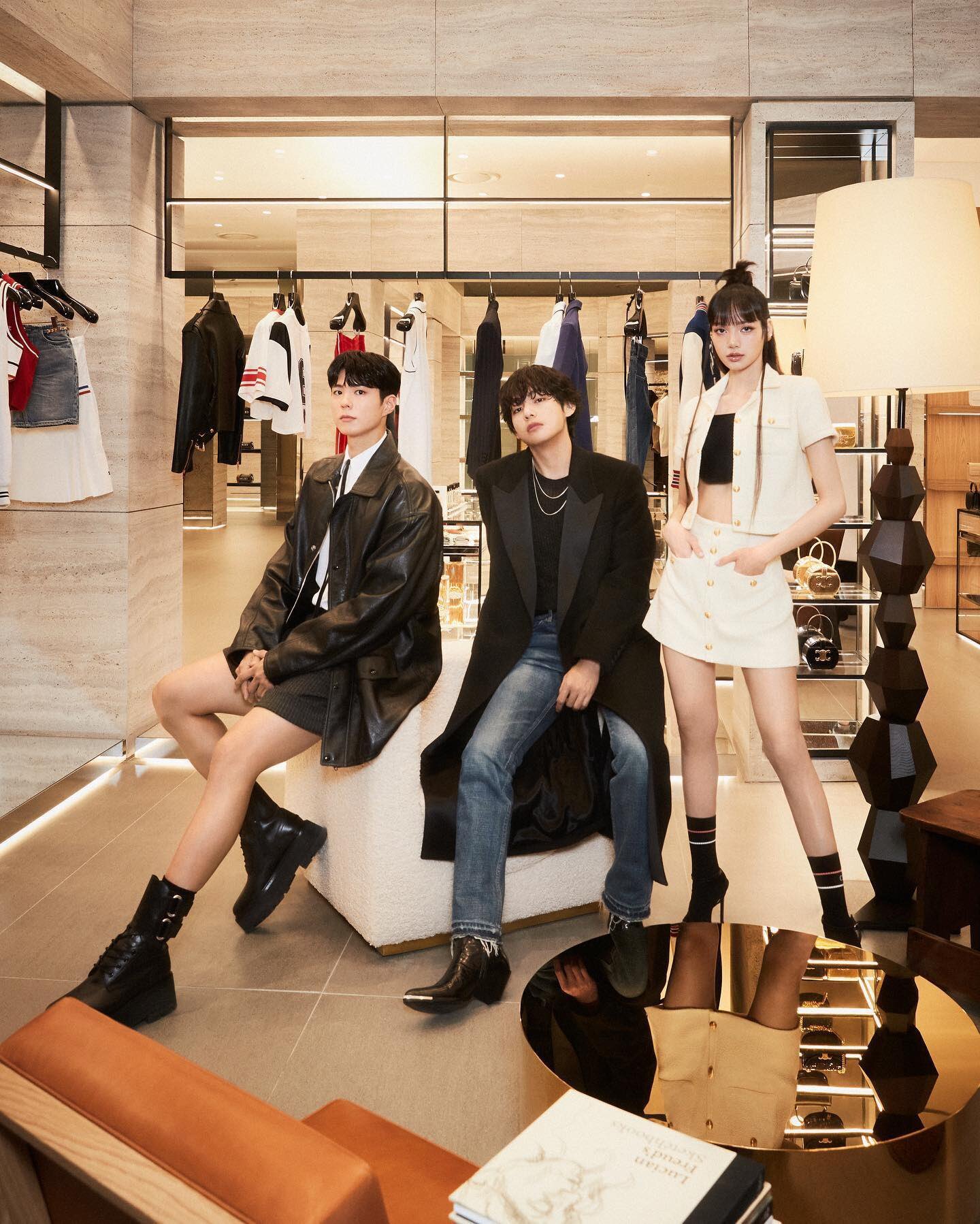 Pop Tingz on X: BTS' V, BLACKPINK's Lisa and Park Bo-gum at CELINE pop-up  store.  / X