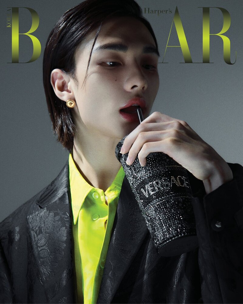 Stray Kids Hyunjin x Versace for Harper's Bazaar Korea December 2023 Issue documents 5